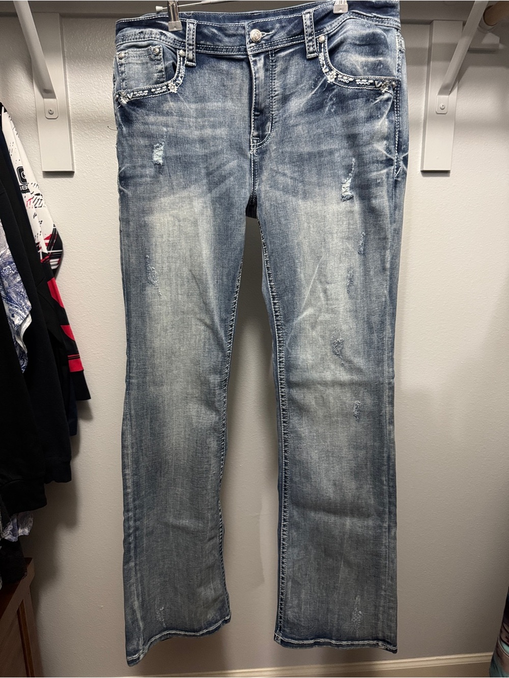 Grace in LA Light Blue Embroidered Boot Cut Jeans 32x34 - Picture 2 of 6